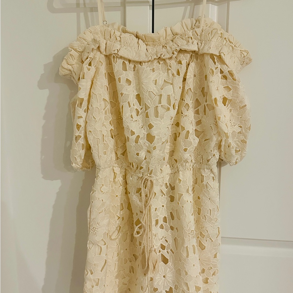 Cream Lace Off-Shoulder Romper